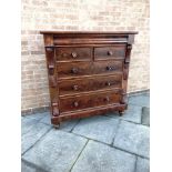 A LARGE VICTORIAN FIGURED MAHOGANY CHEST OF DRAWERS with ogee drawer above two short and three