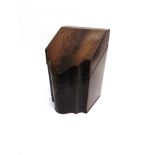 A GEORGE III MAHOGANY KNIFE BOX with serpentine front, later fitted interior, 23cm wide 23cm deep