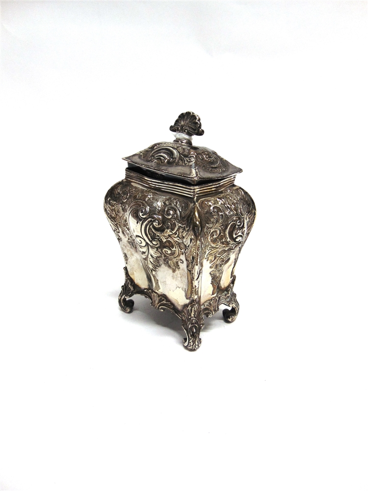 A LATE VICTORIAN SILVER TEA CADDY by Lee & Wigfull (Henry Wigfull), Sheffield 1895, in the rococo