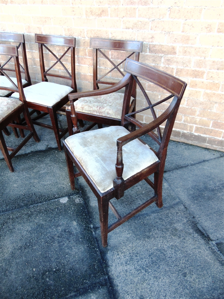 A SET OF EIGHT EARLY 19TH CENTURY DINING CHAIRS including a pair of carvers, the back rails with - Image 4 of 4