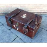 A LEATHER BOUND CANVAS TRUNK by Pukka Luggage, with fitted interior and ivorine 'Harrods' label,