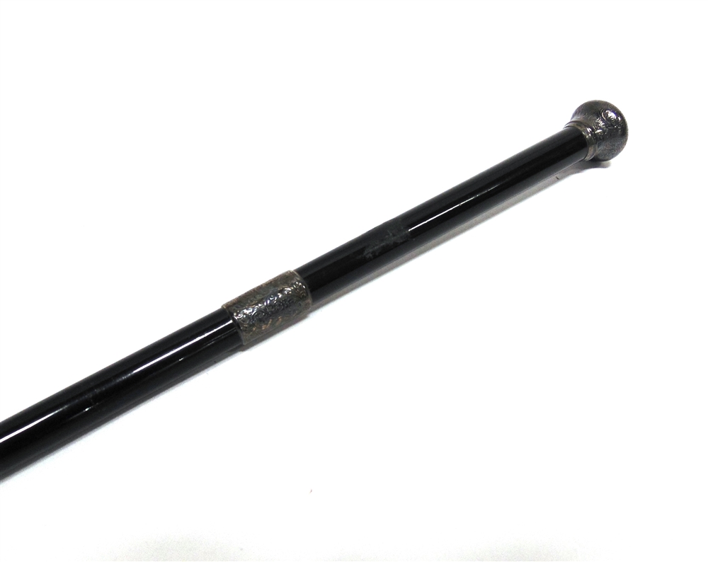 A TWO PIECE EBONY AND SILVER MOUNTED BATON in a presentation case; with another similar baton - Image 5 of 5