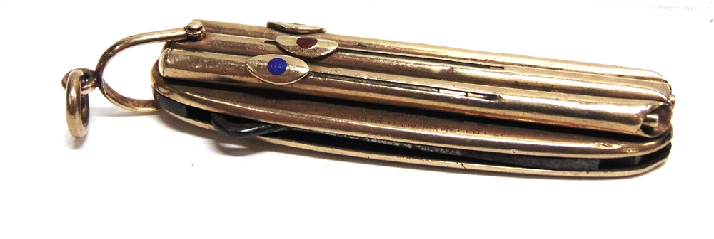 A COMBINATION PENKNIFE with a button hook and three propelling pencils for red, blue and black built - Image 3 of 3