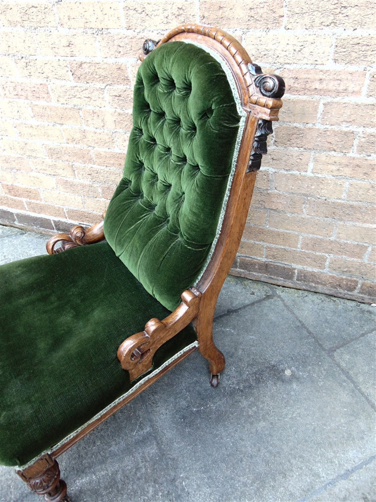 A VICTORIAN BUTTON UPHOLSTERED NURSING CHAIR with carved oak frame, 62cm wide 68cm deep 94cm high - Image 2 of 2