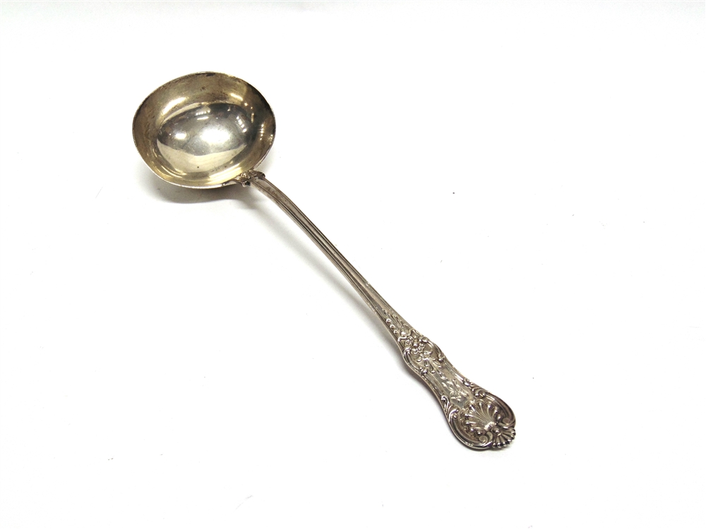 A VICTORIAN SILVER QUEENS PATTERN SOUP LADLE by George Adams, London 1865, double struck, 34cm long, - Image 2 of 2