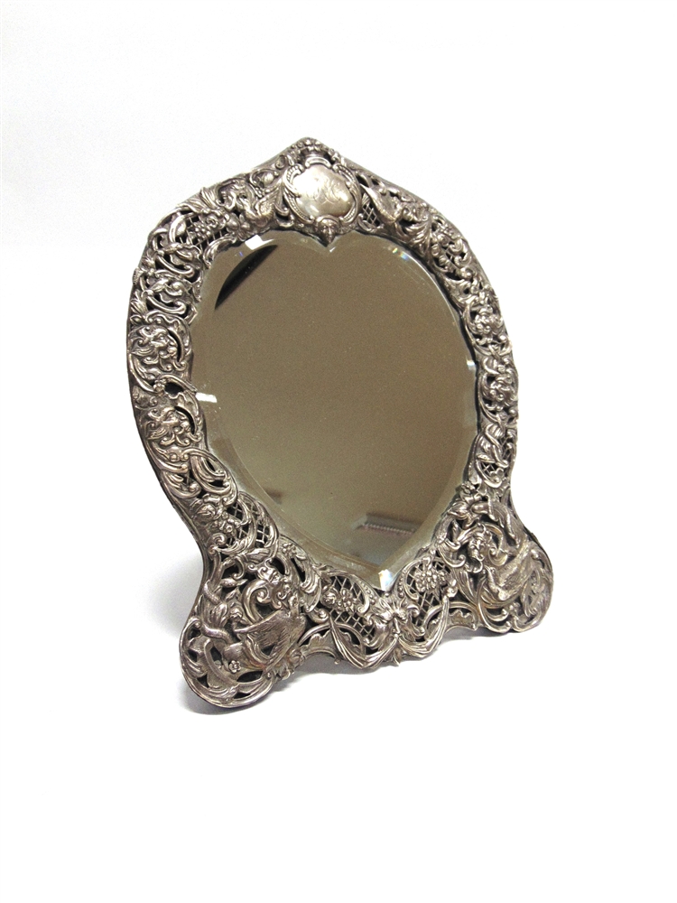 A LATE VICTORIAN SILVER EASEL BACK DRESSING TABLE MIRROR by Gibson & Langman, London 189 , the heart - Image 2 of 2