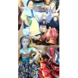 SEVEN NATIONAL COSTUME DOLLS circa 1950s-60s, mainly cloth, including an Eros (Italian) doll in