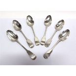 A MATCHED SET OF SIX GEORGIAN SILVER FIDDLE PATTERN TABLE SPOONS various makers and dates,