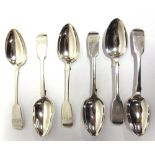 A SET OF SIX VICTORIAN SILVER FIDDLE PATTERN DESSERT SPOONS by William Eley, London 1844,