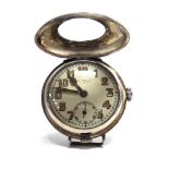 A SILVER HALF HUNTER 'FRENCH' WRISTWATCH London import marks for 1916, the white enamel dial