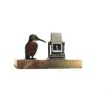 AN ONYX AND COLD PAINTED BRONZE DESK STAND with chrome plated perpetual calendar, the bronze