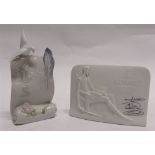 TWO LLADRO COLLECTORS SOCIETY PLAQUES one with bird and feather 17cm high, the other relief