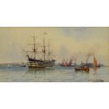 R. ESDAILE RICHARDSON (BRITISH, 1897-?) H.M.S. Victory Afloat in Portsmouth Harbour, watercolour,