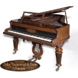 A JOHN BROADWOOD ROSEWOOD CASED BOUDOIR GRAND PIANO with iron framed straight strung movement, on