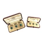 A SET OF THREE DIAMOND AND ENAMEL DRESS BUTTONS the small silver collet set old brilliant cut