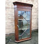 A GEORGE III OAK AND MAHOGANY HANGING CORNER DISPLAY CABINET 66cm wide 103cm high