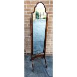 A MAHOGANY CHEVAL MIRROR 42cm wide 159cm high overall