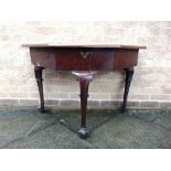 A PAIR OF 18TH CENTURY MAHOGANY SIDE TABLES with canted corners, the hinged tops opening to blue