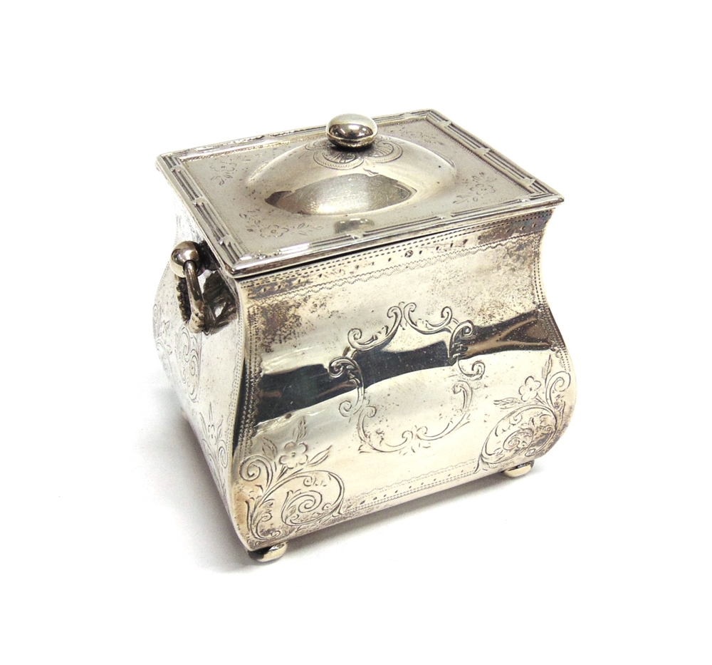 AN EDWARDIAN SILVER TEA CADDY by Deakin & Francis, Birmingham 1906, of rectangular baluster form