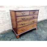 AN EARLY 19TH CENTURY MAHOGANY CHEST OF TWO SHORT AND THREE LONG DRAWERS on bracket feet, 111cm wide