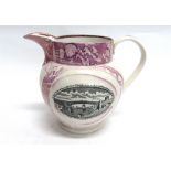 A SUNDERLAND PINK LUSTRE JUG one side decorated with a West View of the Cast Iron Bridge, the