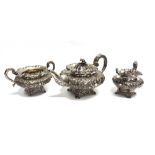 A WILLIAM IV SILVER THREE PIECE TEA SERVICE by Charles Fox II, London 18??, of compressed round