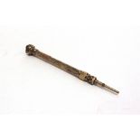 A LATE VICTORIAN SEAL END PROPELLING PENCIL stamped '9ct', with a crested bloodstone seal end