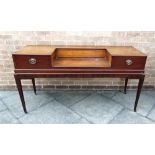 A 19TH CENTURY MAHOGANY SPINET OR SQUARE PIANO CASE converted to sideboard, the satinwood