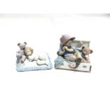 TWO LLADRO NURSERY GROUPS: no. 6790 'Counting Sheep' 14cm wide and no. 6795 'My Favourite Place'