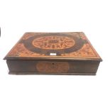 AN OYSTER VENEERED AND FLORAL MARQUETRY DECORATED BOX with hinged lid, 59cm wide 45cm deep 13cm high