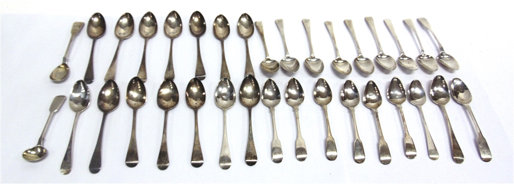 A COLLECTION OF ANTIQUE SILVER TEASPOONS various dates and makers Old English and fiddle pattern,