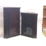 A SMALL MAHOGANY GLAZED CORNER CABINET 55cm wide 63cm high, together with an oak corner cupboard