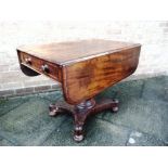 A VICTORIAN MAHOGANY DROP LEAF TABLE fitted with drawer to one end opposed by dummy drawer, on