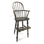 A VICTORIAN ASH AND ELM WINDSOR HIGH CHAIR 98cm high