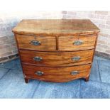 A MAHOGANY BOWFRONT CHEST OF TWO SHORT AND TWO LONG DRAWERS on bracket feet, 98cm wide 53cm deep