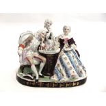 A CONTINENTAL PORCELAIN GROUP modelled as a gentleman and two ladies engaged in a game of chess,