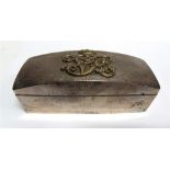 12TH ROYAL LANCERS - A SILVER CIGARETTE BOX the lid fashioned from a Victorian Officer's pouch, with