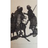 PERCY DRAKE BROOKSHAW (1907 - 1993) 'Conversation Piece', Mijas' lino cut, signed and dated in