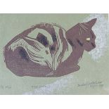 PERCY DRAKE BROOKSHAW (BRITISH 1907 - 1993) 'Nine Lives' lino cut, signed and dated in pencil