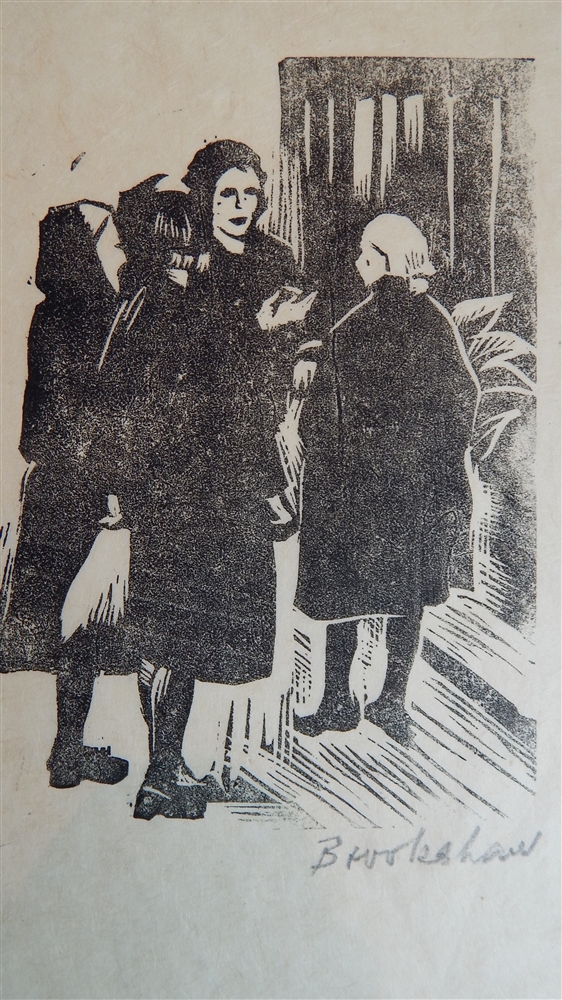 PERCY DRAKE BROOKSHAW (BRITISH, 1907 - 1993) 'Conversation Piece - Mijas' lino cut, signed in pencil - Image 2 of 2
