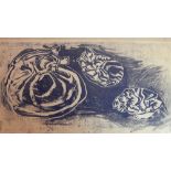 DOREEN DEBENHAM (WIFE OF PERCY DRAKE BROOKSHAW) 'Cat Study' lino cut, signed and dated in pencil