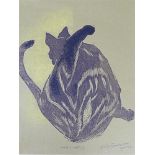 PERCY DRAKE BROOKSHAW (BRITISH 1907 - 1993) 'Nine Lives' lino cut, signed and dated in pencil