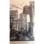 PERCY DRAKE BROOKSHAW (BRITISH, 1907 - 1993) 'Bottom of Church Hill - Port Issacs' lino cut,