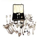 A COLLECTION OF SILVER FLATWARE comprising a cased set of six bean end coffee spoons; four loose