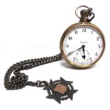 VERTEX, AN 9 CARAT GOLD OPEN FACED POCKET WATCH the signed white dial with black Arabic numerals,