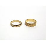 AN 18 CARAT GOLD WEDDING RING with a light bark effect, finger size M1/2, 5.1g gross; with a 9 carat