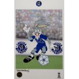 CHELSEA FOOTBALL CLUB CARTOON Bugs Bunny in the Club strip, colour print, 56 x 47cm