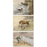 AFTER HENRY WILKINSON Mallard Duck; Fisherman; & Gun Dog with Pheasant, three limited edition colour