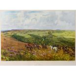 AFTER LIONEL EDWARDS 'The Devon & Somerset Staghounds coming our of the Danesbrook' Colour print