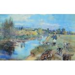 AFTER LIONEL EDWARDS On the river bank and Outside a Tavern, two colour mink hunting prints,